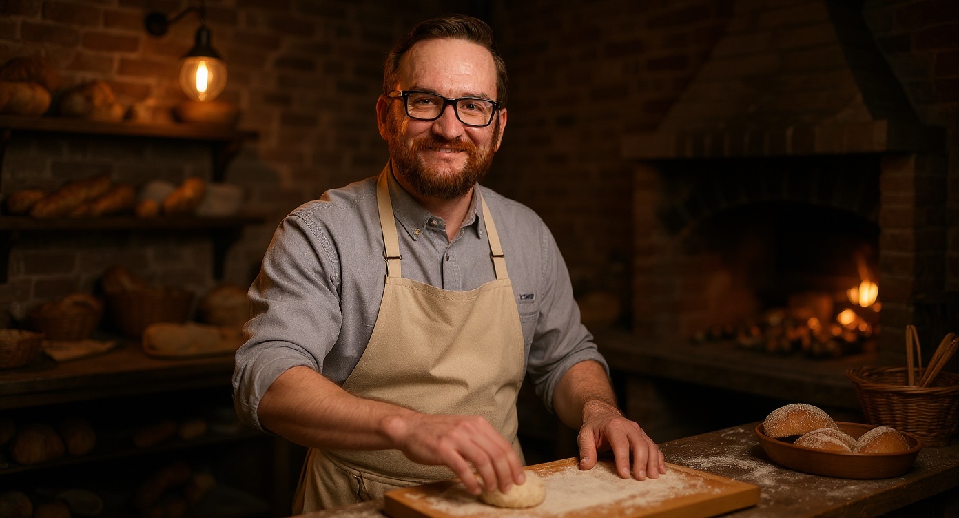 The baker, mid-bake